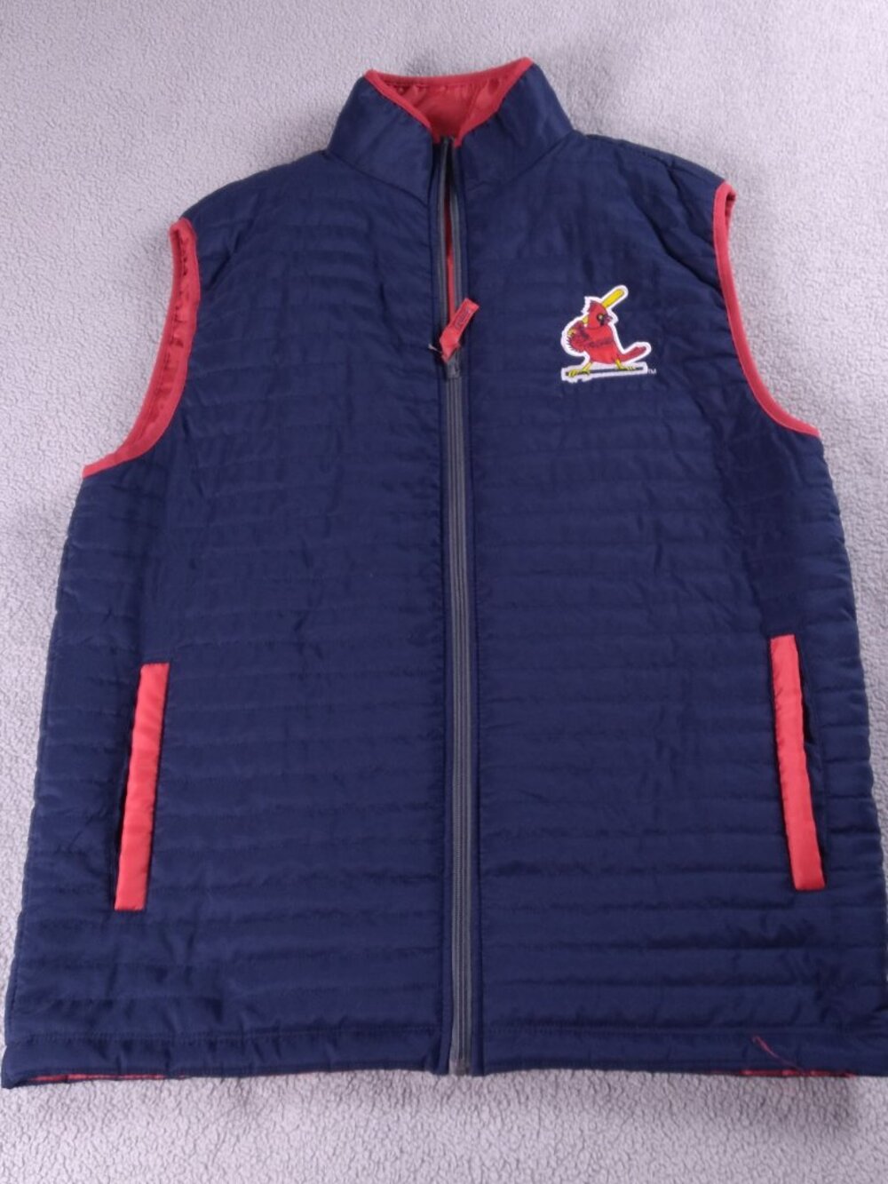 St Louis Cardinals Vest Mens XL Navy Red MLB Baseball Quilted Puffer Full Zip